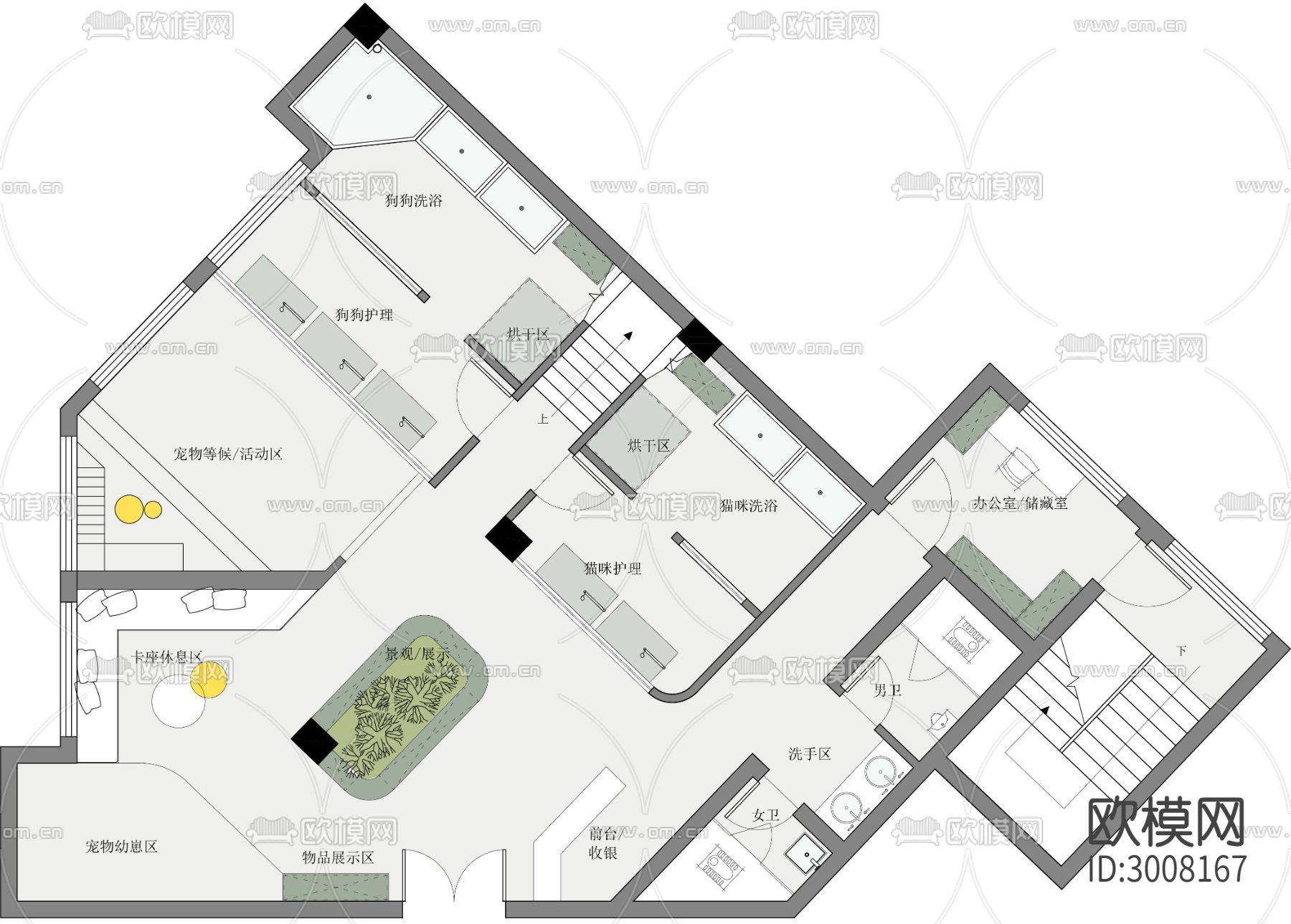 宠物店cad平面图下载（渲染图1）