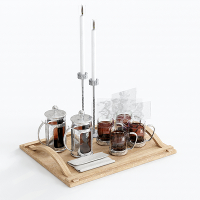  餐具 咖啡杯 咖啡壶 蜡烛摆件su模型 