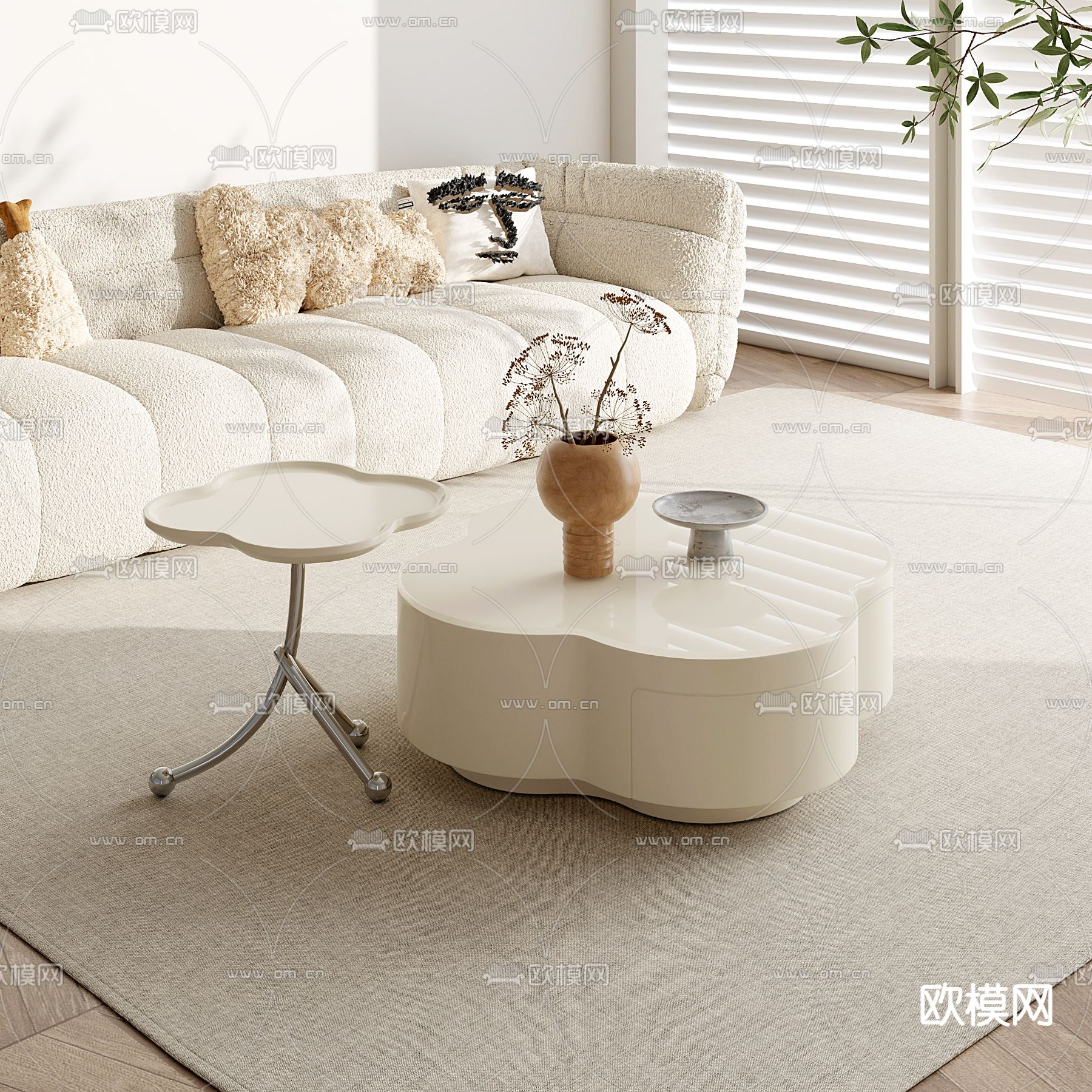 子母茶几 花瓣茶几3d模型下载