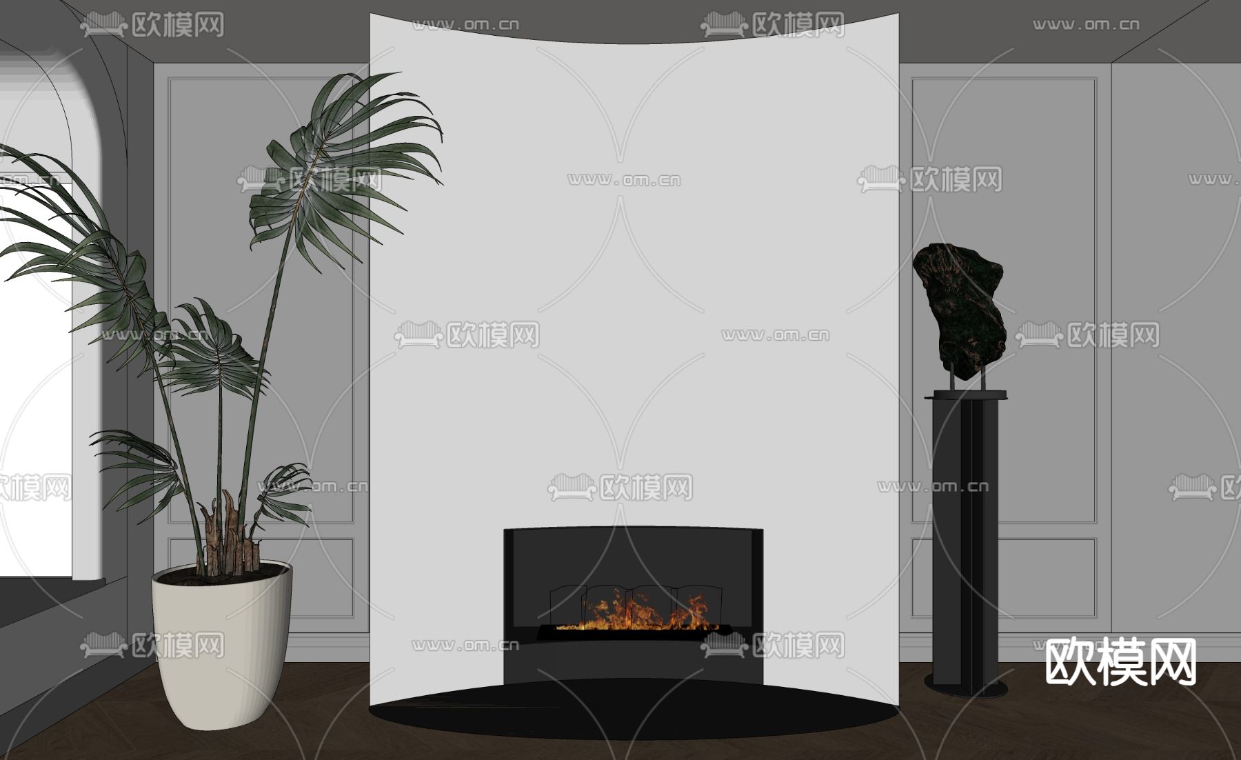 现代壁炉su模型下载（渲染图1）