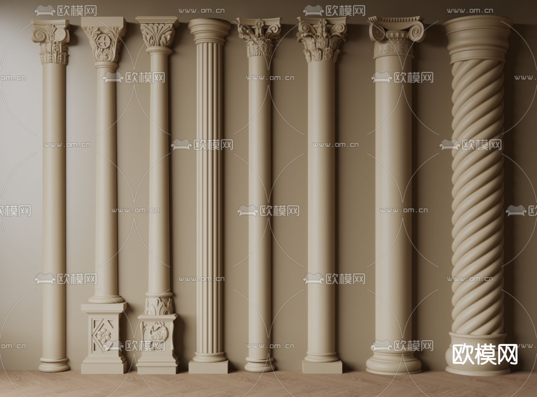 欧式柱子 罗马柱 壁柱 石膏柱3d模型下载