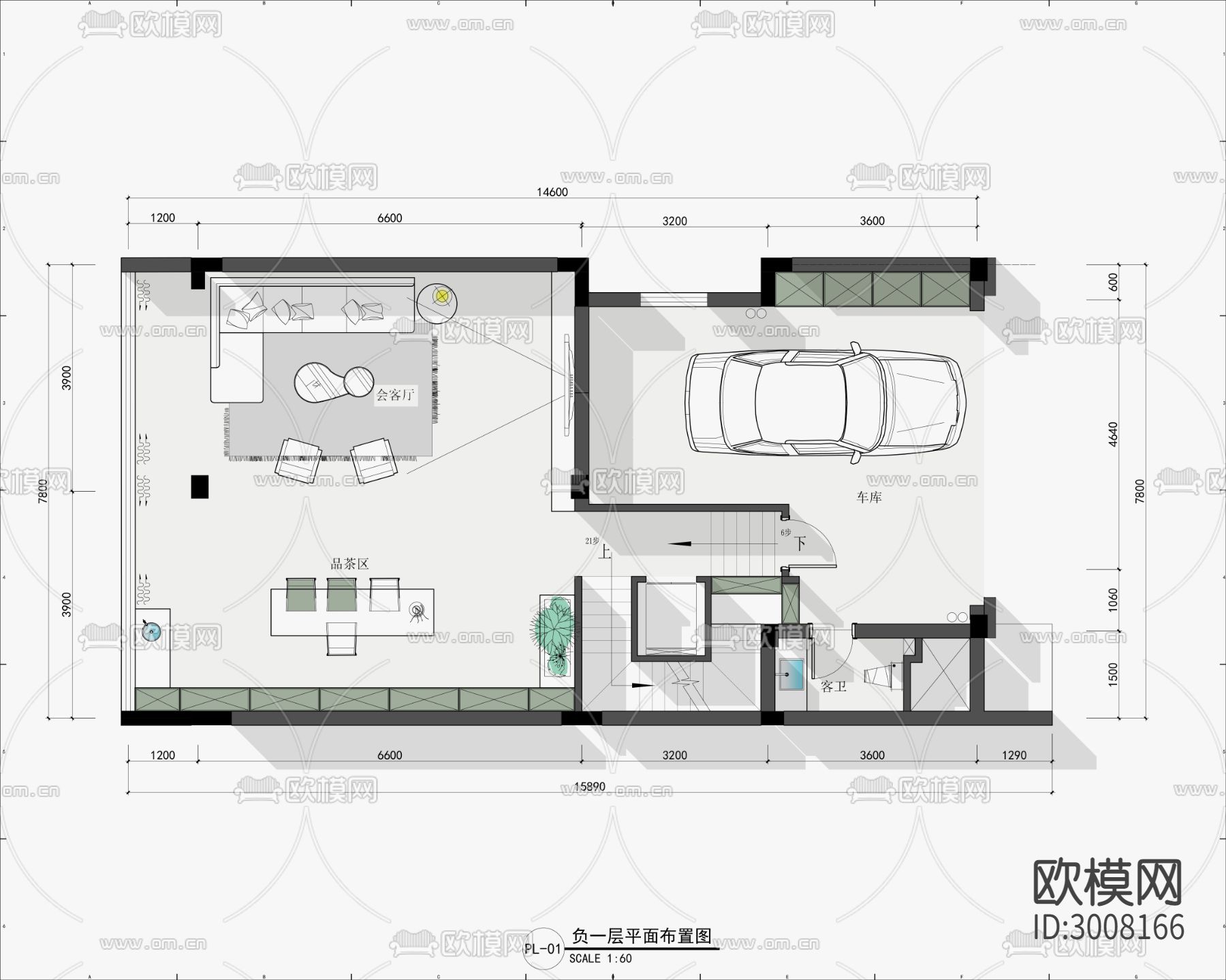 联排别墅cad平面图下载（渲染图1）