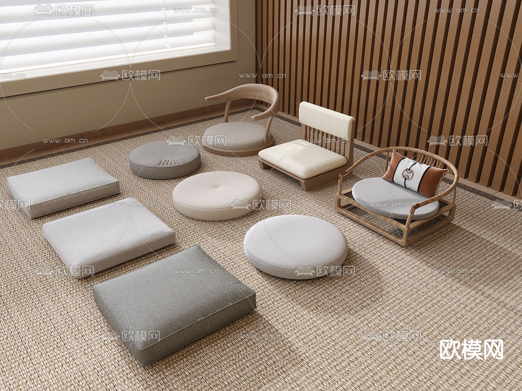 新中式蒲团 坐垫 茶椅3d模型下载