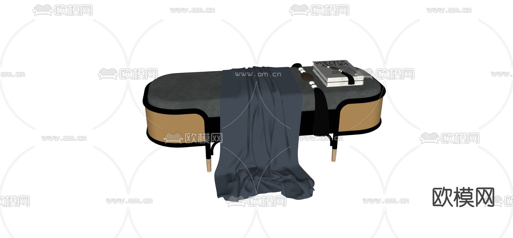 新中式长凳 床尾凳su模型下载（渲染图1）