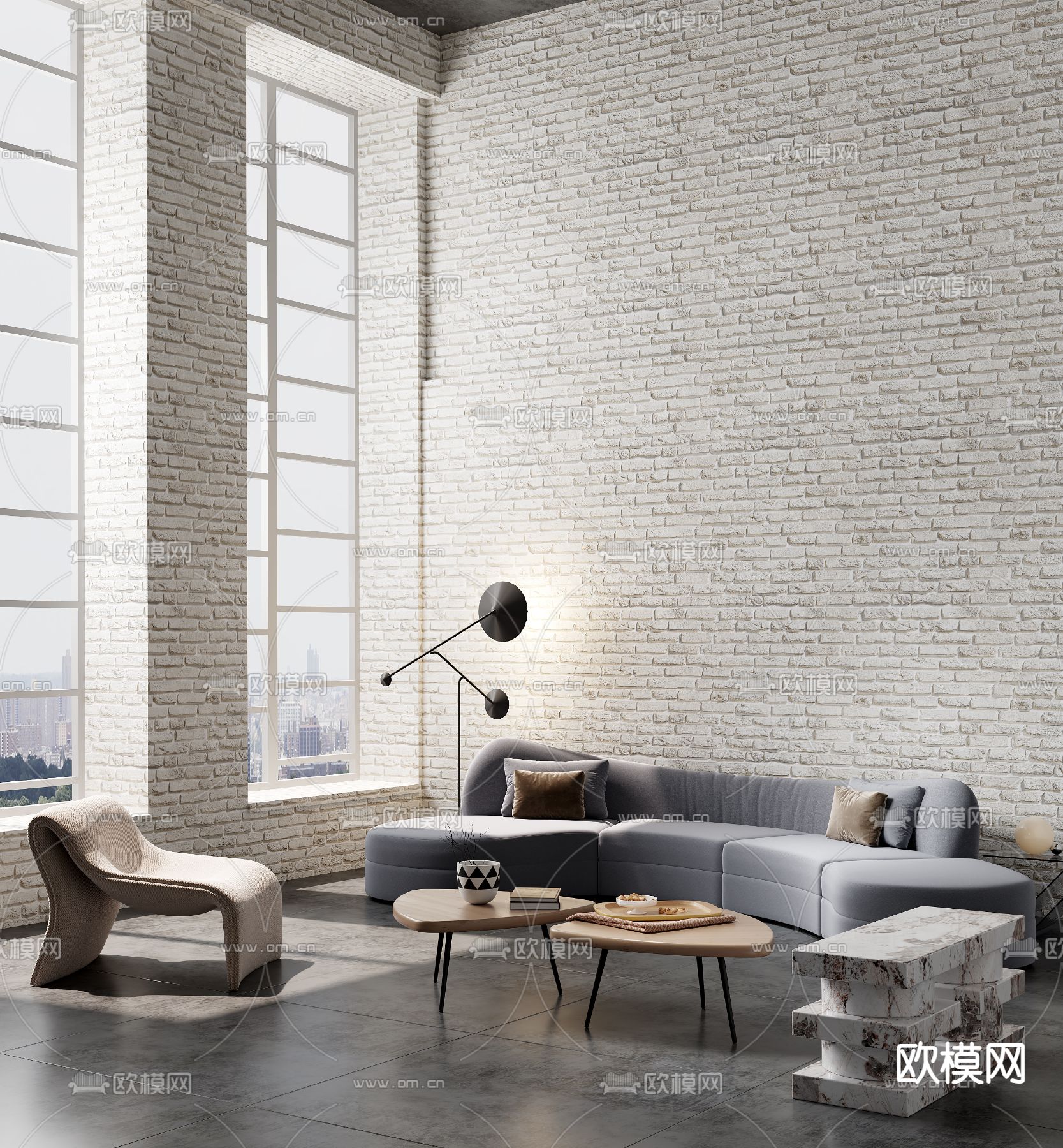 工业风组合沙发su模型下载（渲染图2）