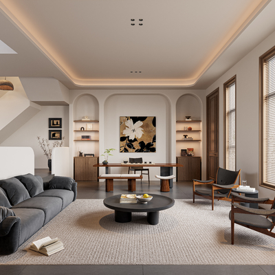  侘寂风民宿客厅su模型 