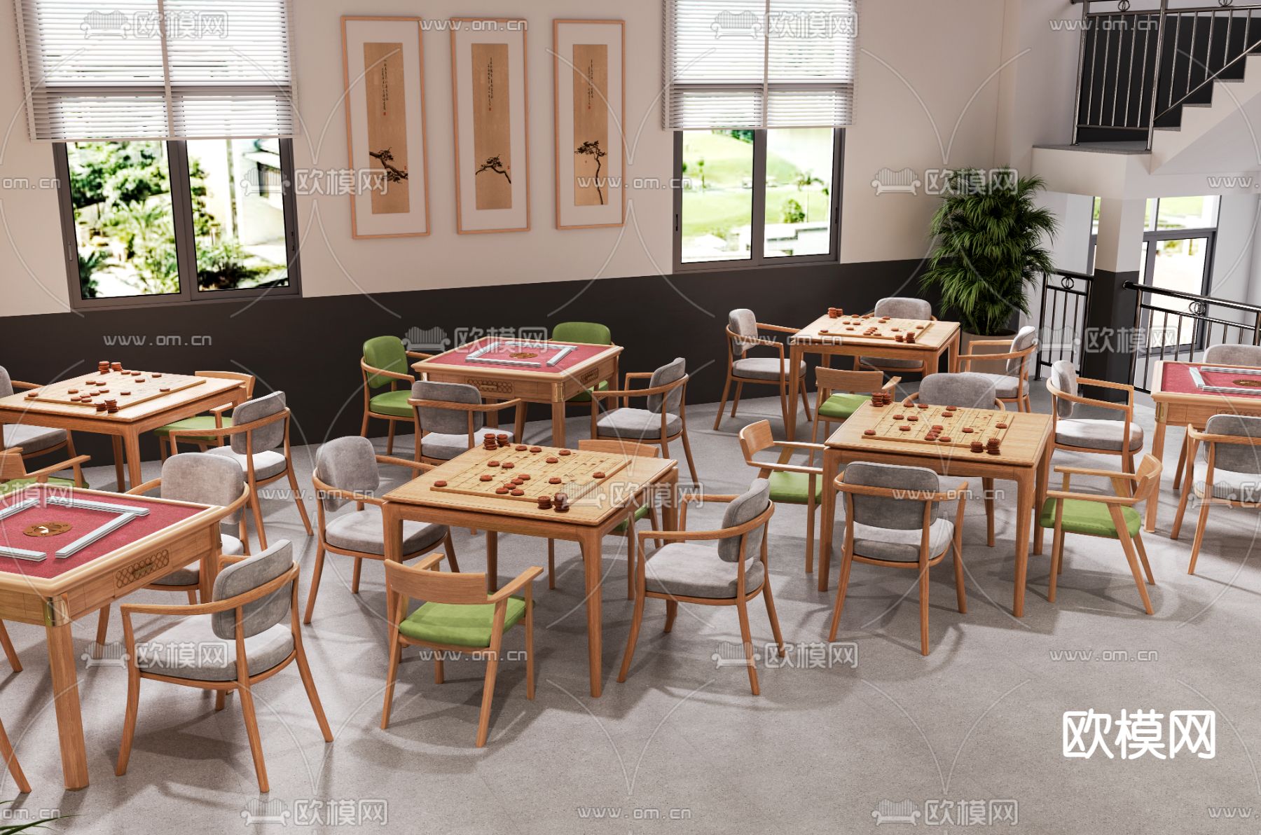 老年活动中心 棋牌室 阅读室3d模型下载（渲染图5）