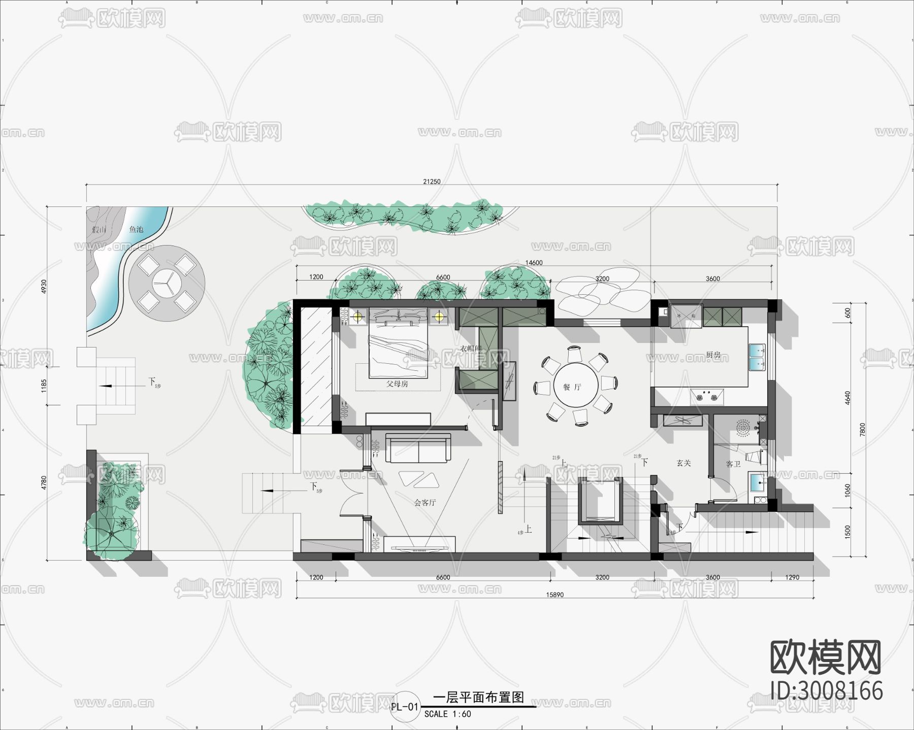 联排别墅cad平面图下载（渲染图6）