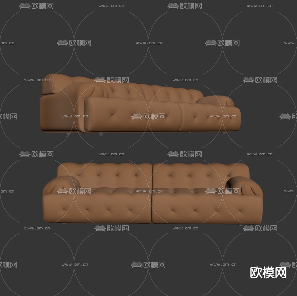 奶油风多人沙发su模型下载（渲染图1）