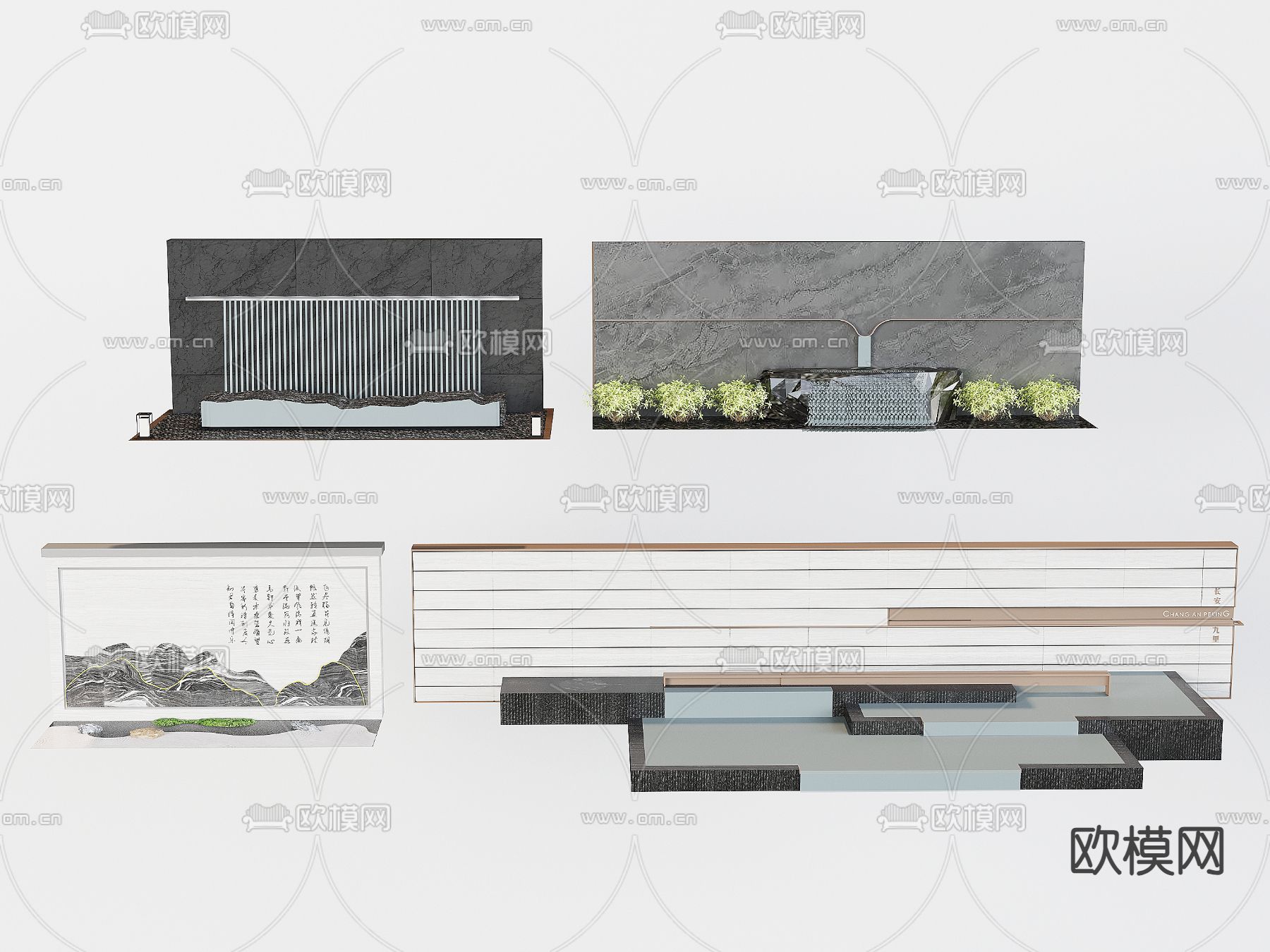 新中式背景墙su模型下载（渲染图2）