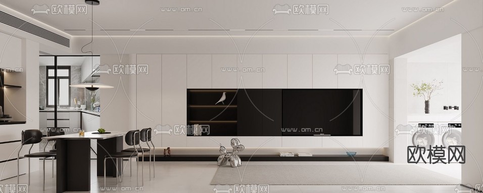 现代客厅 餐厅3d模型下载(渲染图2)