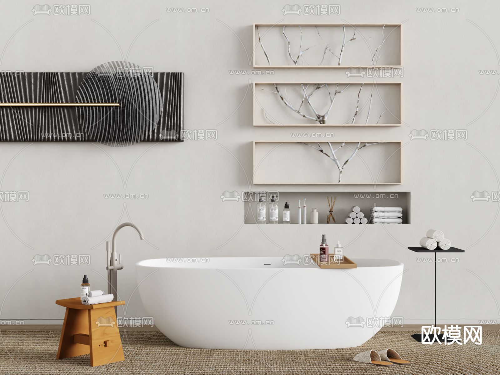 现代浴缸 浴盆su模型下载（渲染图2）