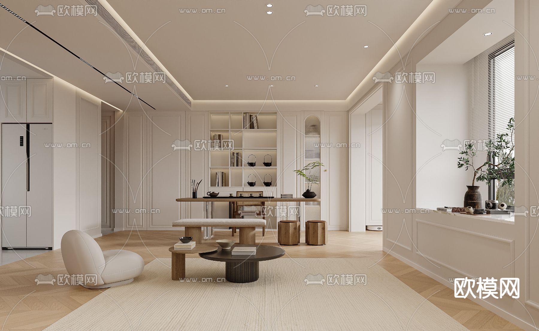 奶油风客厅3d模型下载（渲染图3）