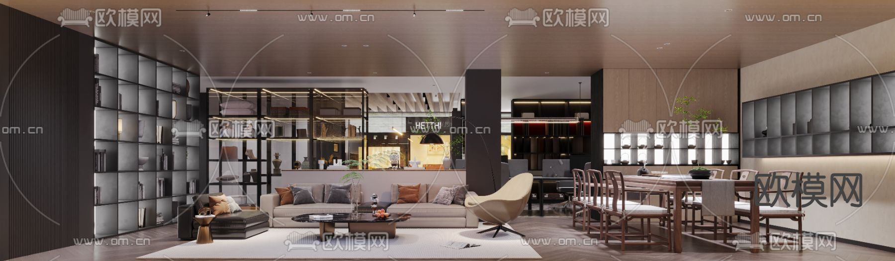 全屋定制 办公展厅3d模型下载（渲染图1）