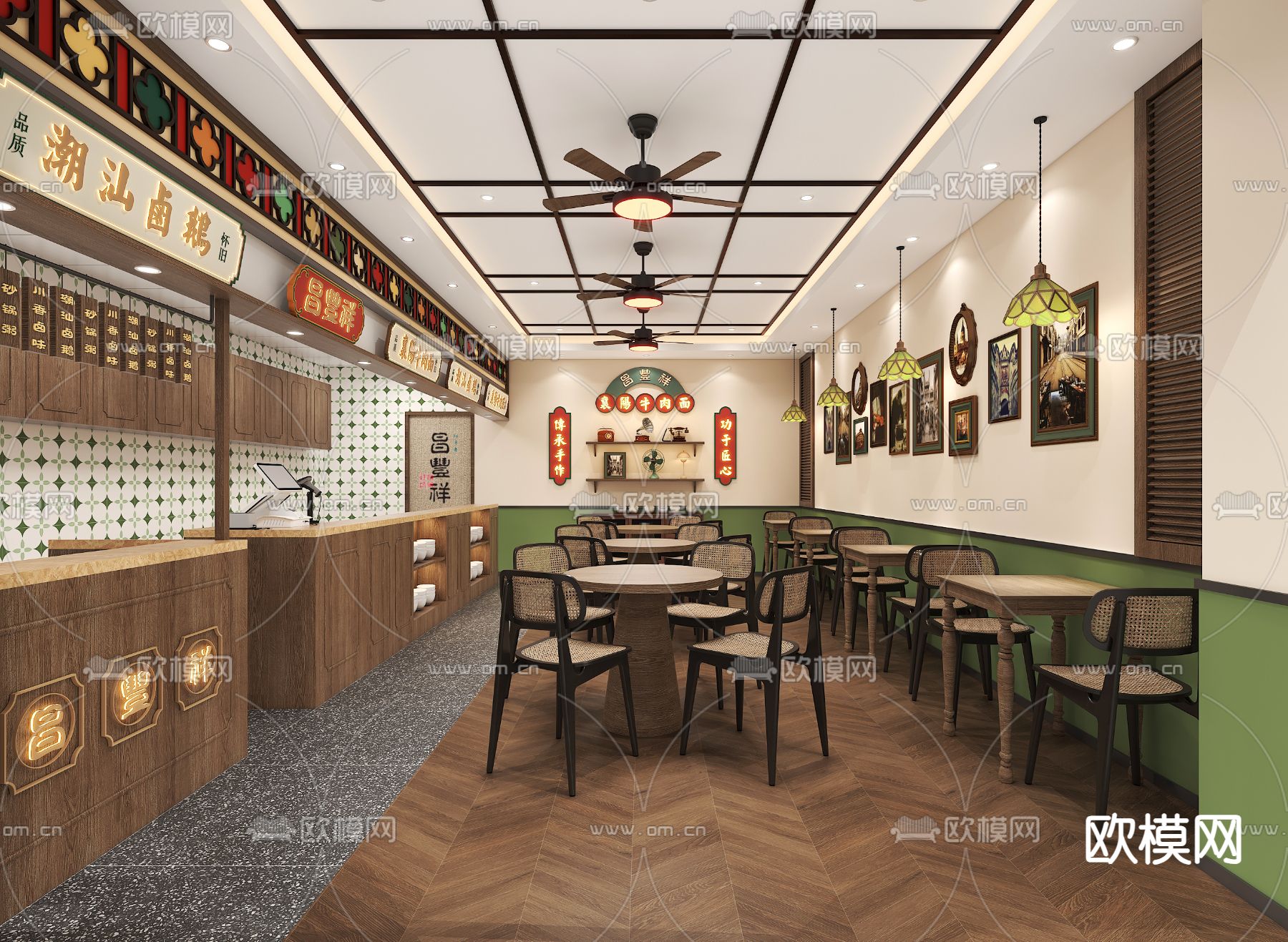 南洋风面馆 牛肉面快餐厅3d模型下载（渲染图1）
