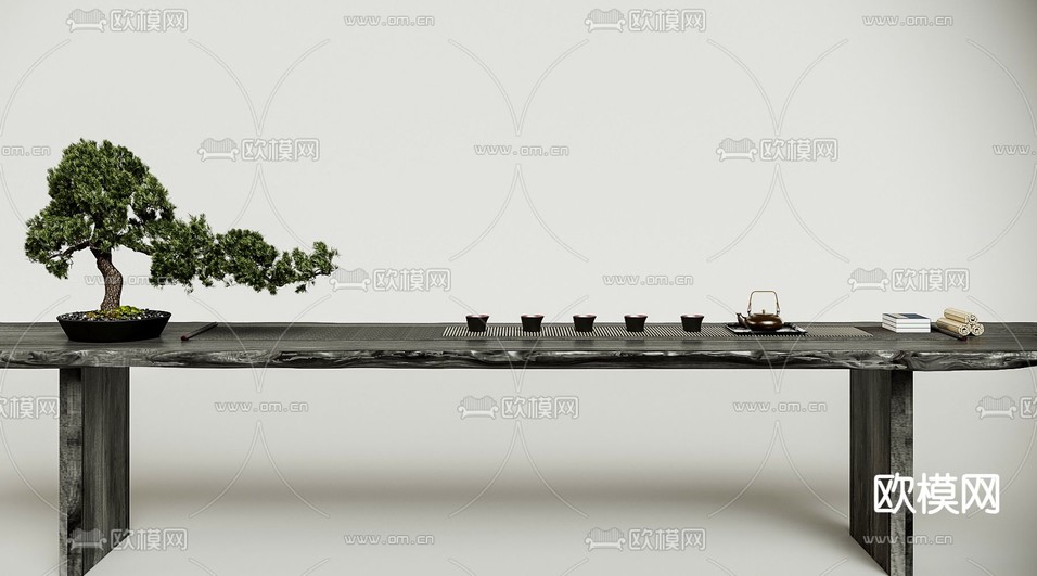 新中式茶桌 茶台3d模型下载