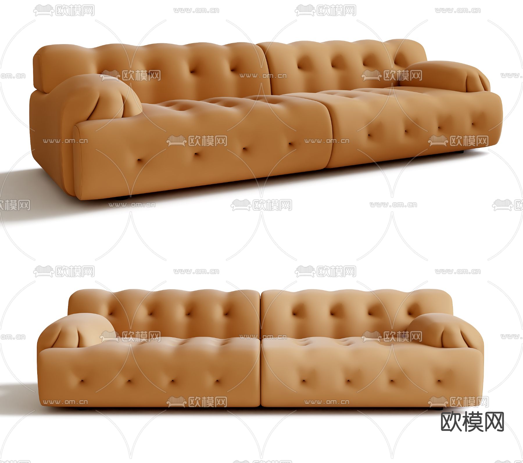 奶油风多人沙发su模型下载（渲染图2）