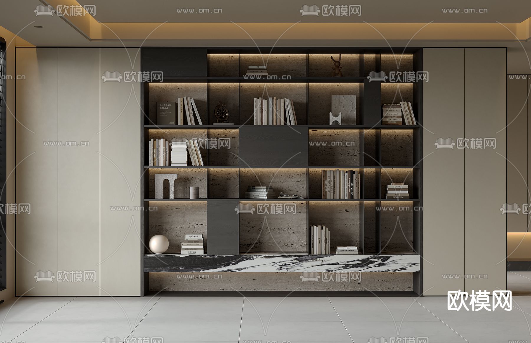 现代书柜su模型下载（渲染图2）