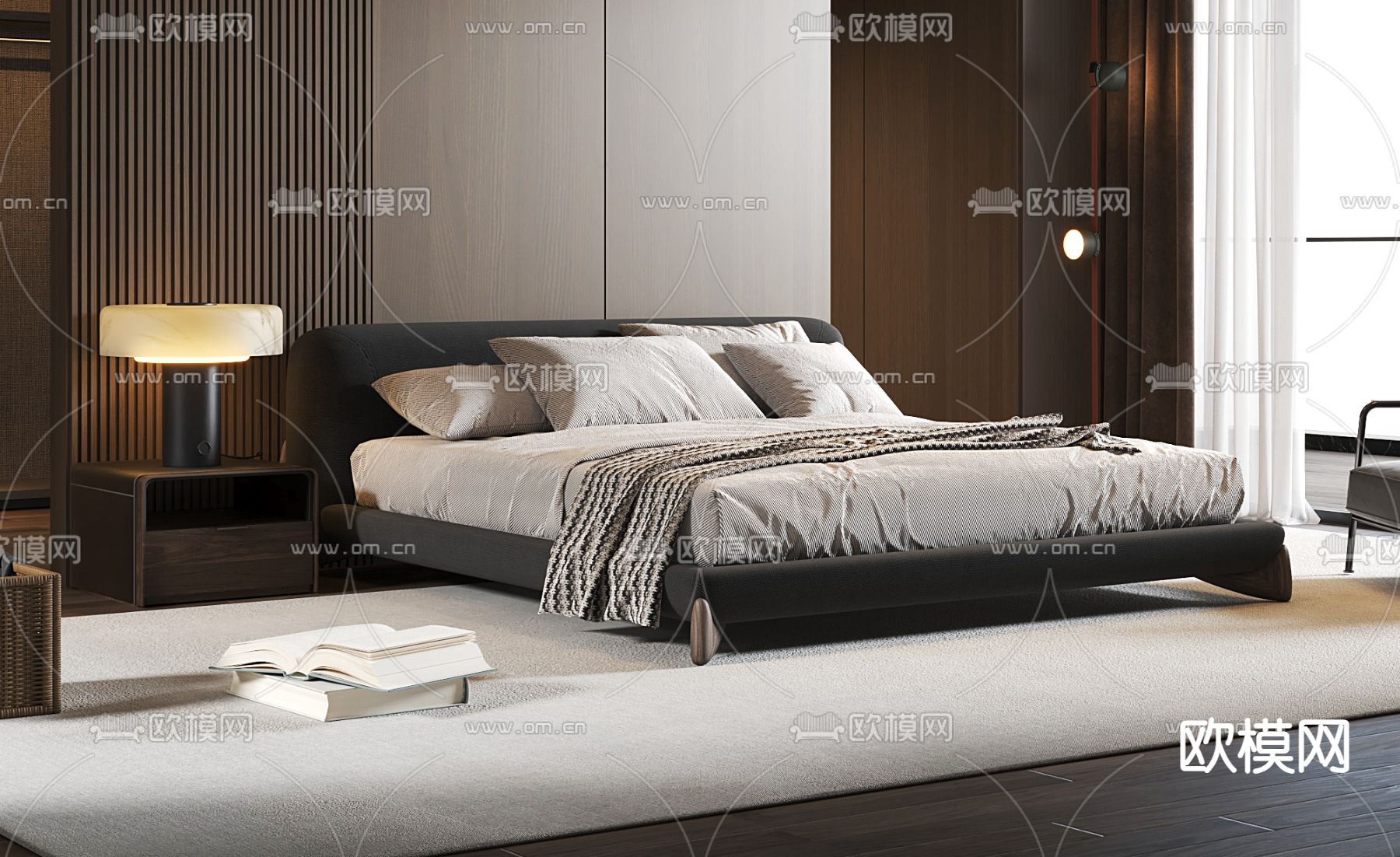 Minotti 现代双人床 卧室3d模型下载（渲染图2）