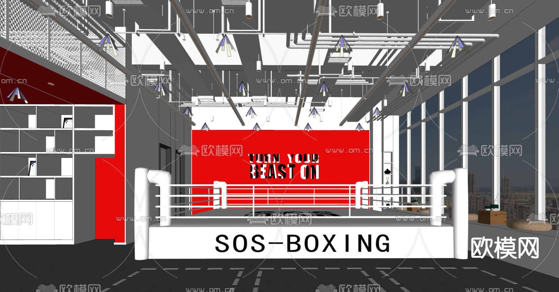 现代健身房 拳击馆su模型下载（渲染图1）