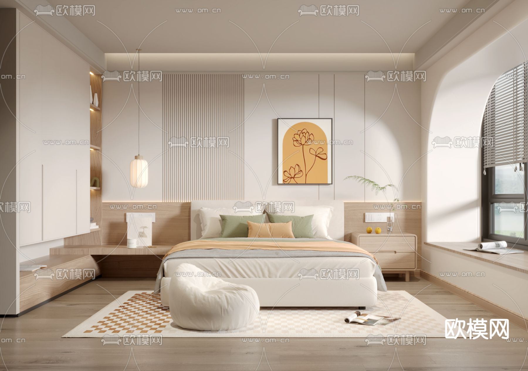 北欧卧室 主卧 主人房3d模型下载（渲染图1）