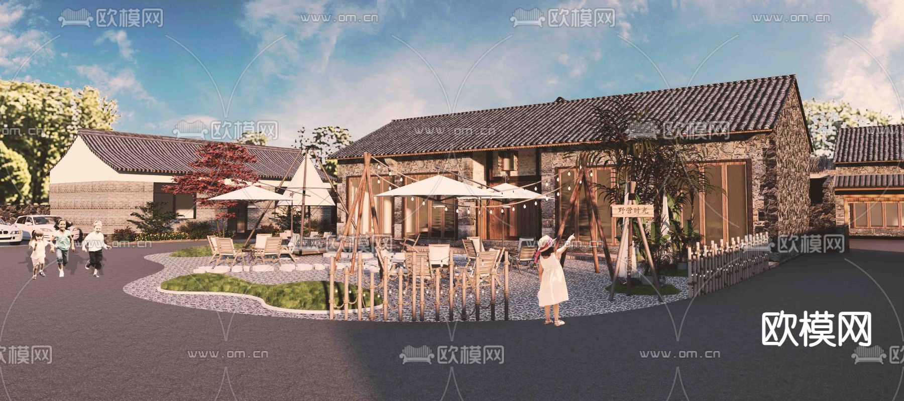 乡村民宿庭院su模型下载（渲染图3）