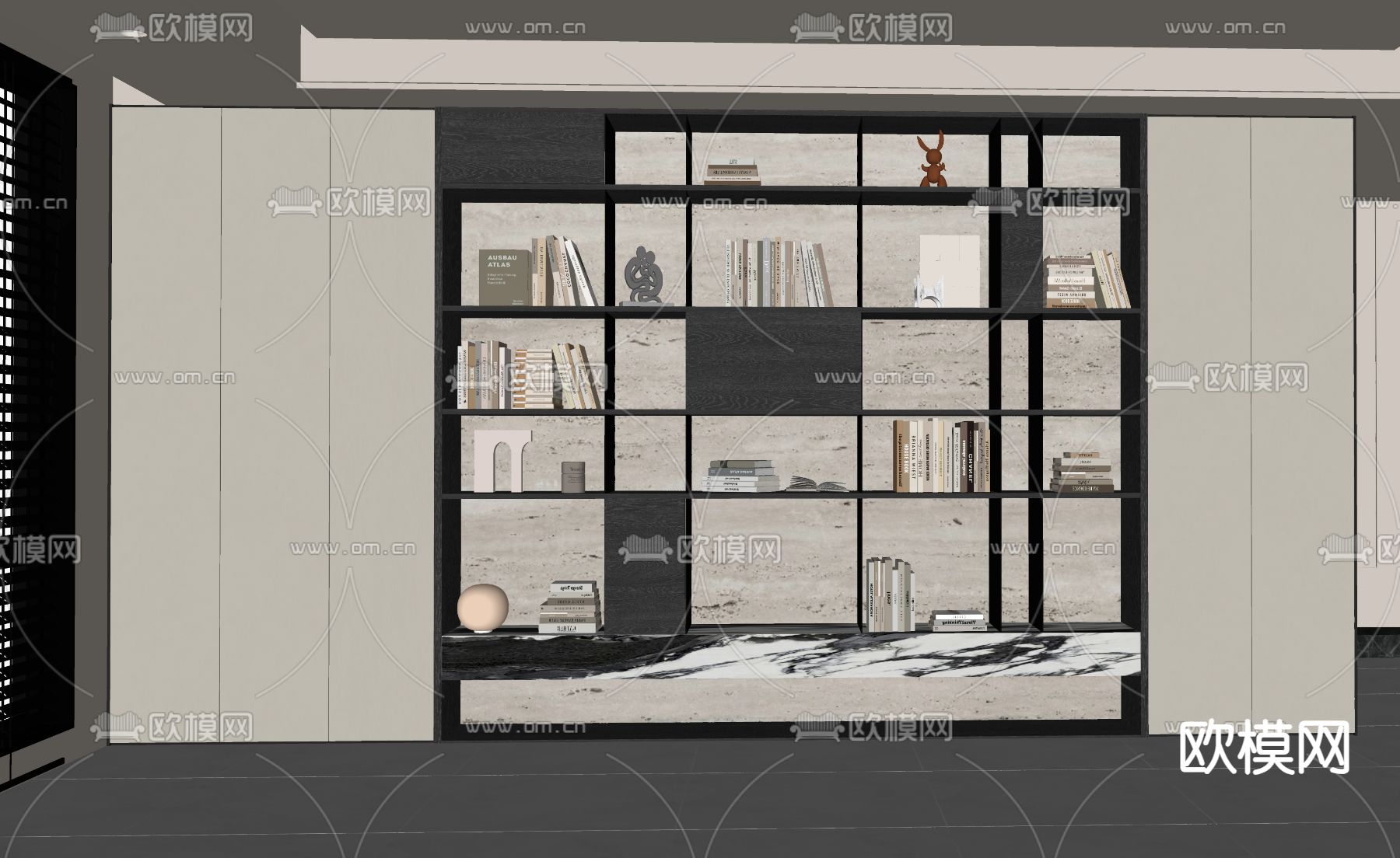 现代书柜su模型下载（渲染图1）