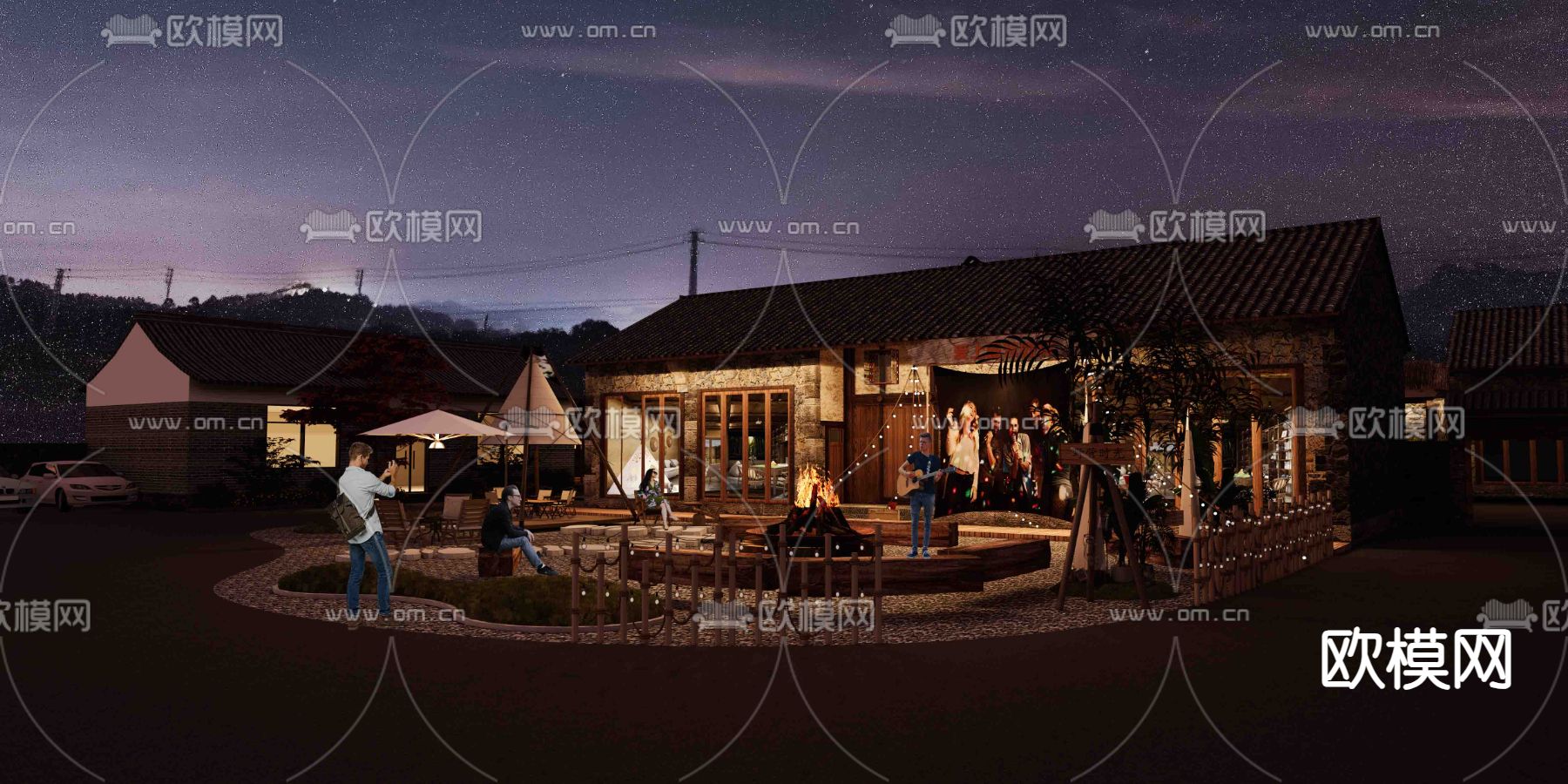 乡村民宿庭院su模型下载（渲染图2）