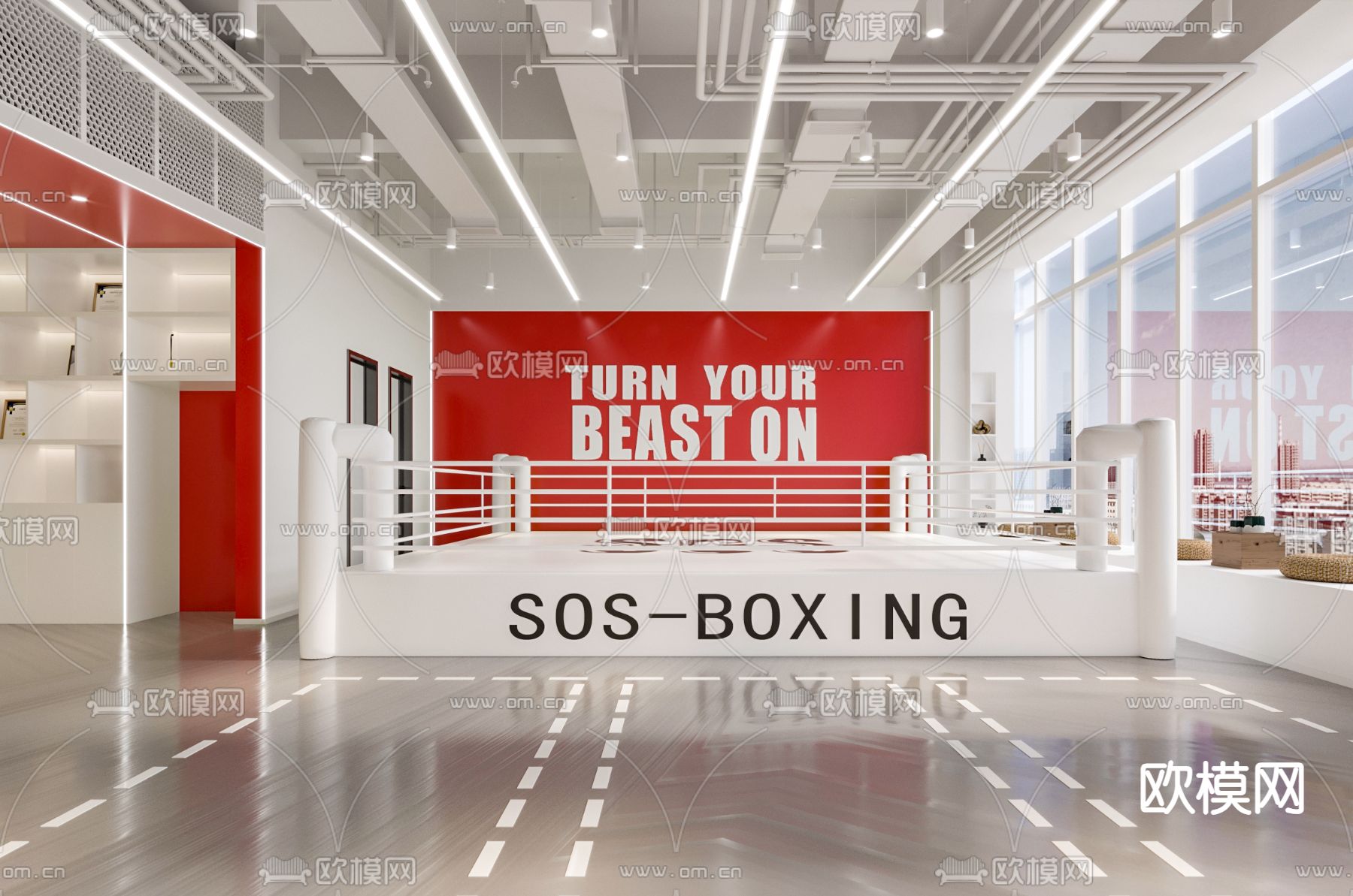 现代健身房 拳击馆su模型下载（渲染图2）