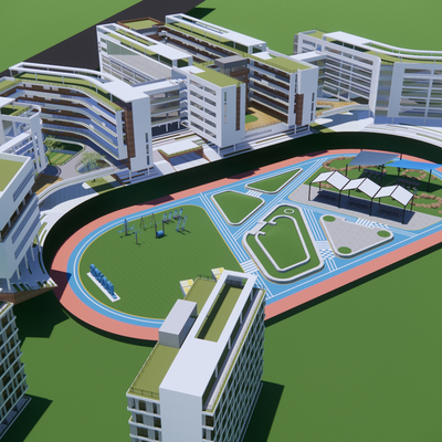  现代学校鸟瞰su模型 