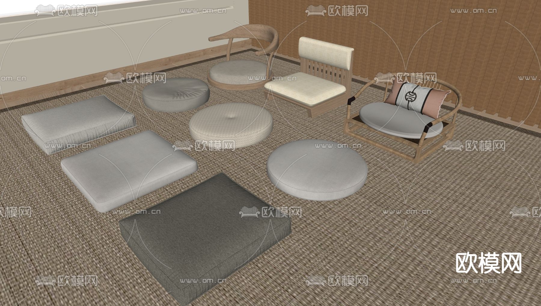 新中式茶凳 茶椅 凳子 椅子su模型下载（渲染图1）