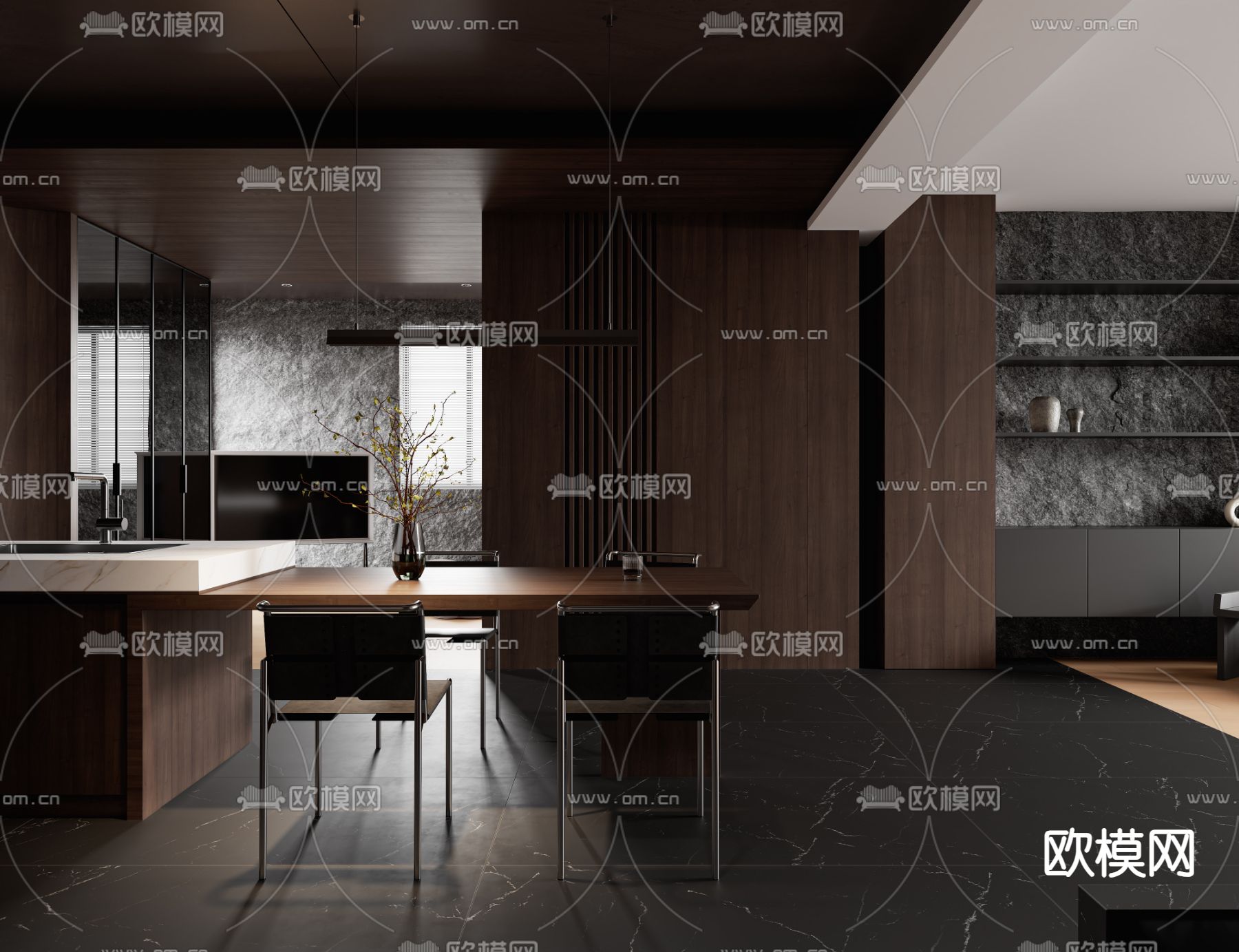 暗黑风客餐厅3d模型下载（渲染图3）