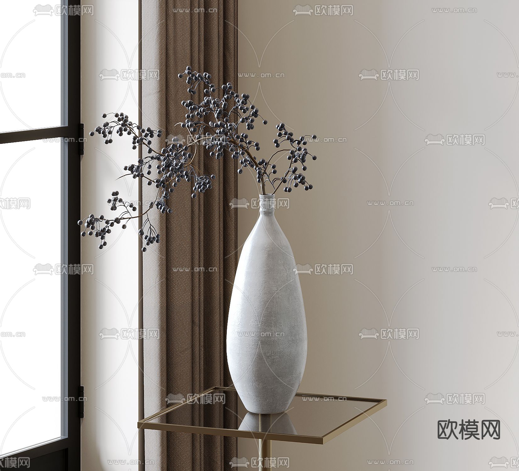 侘寂花瓶 花艺 浆果 插花3d模型下载