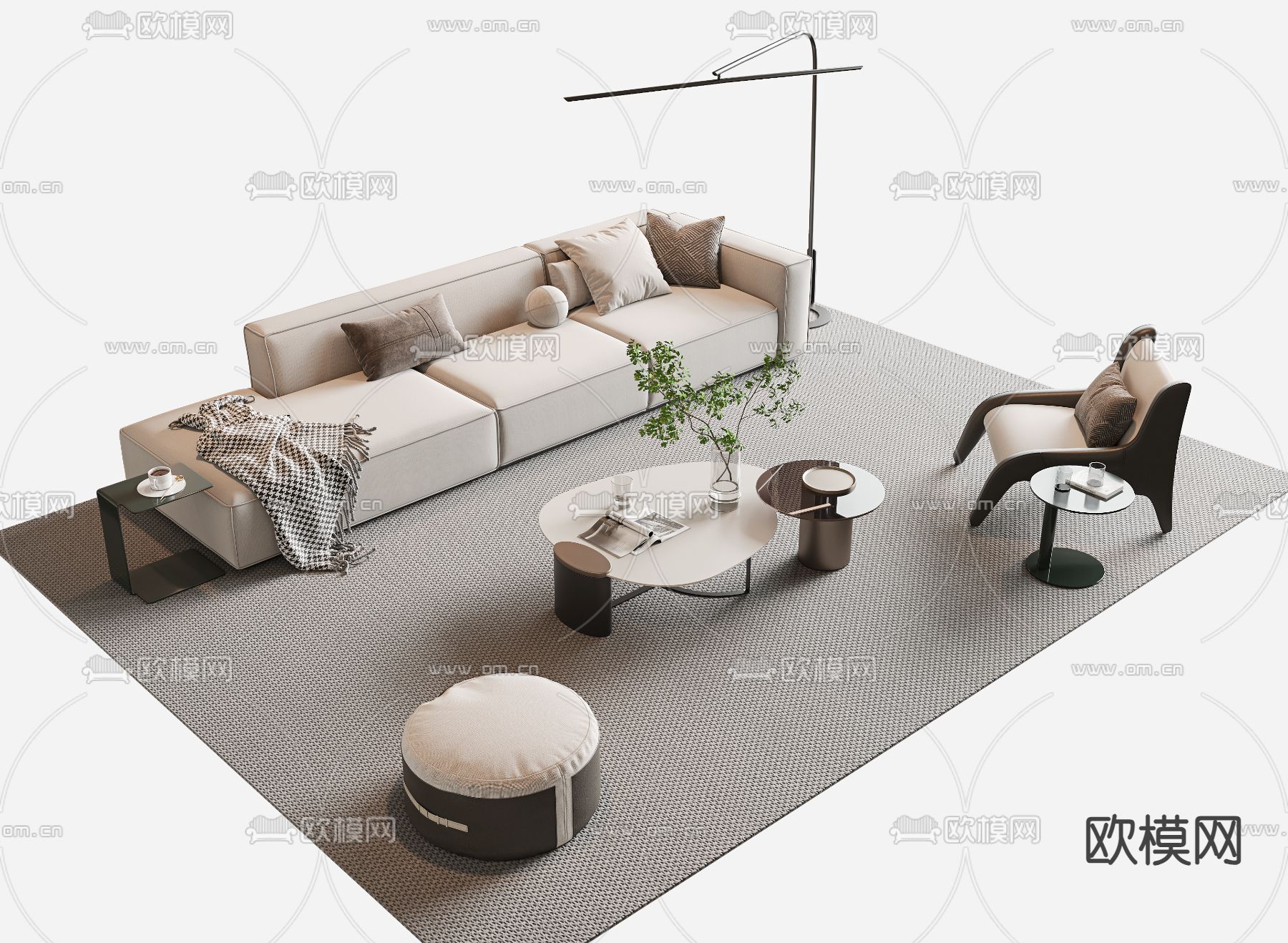 现代组合沙发su模型下载（渲染图2）