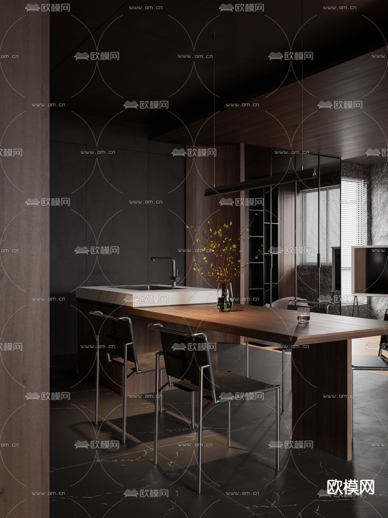 暗黑风客餐厅3d模型下载（渲染图5）