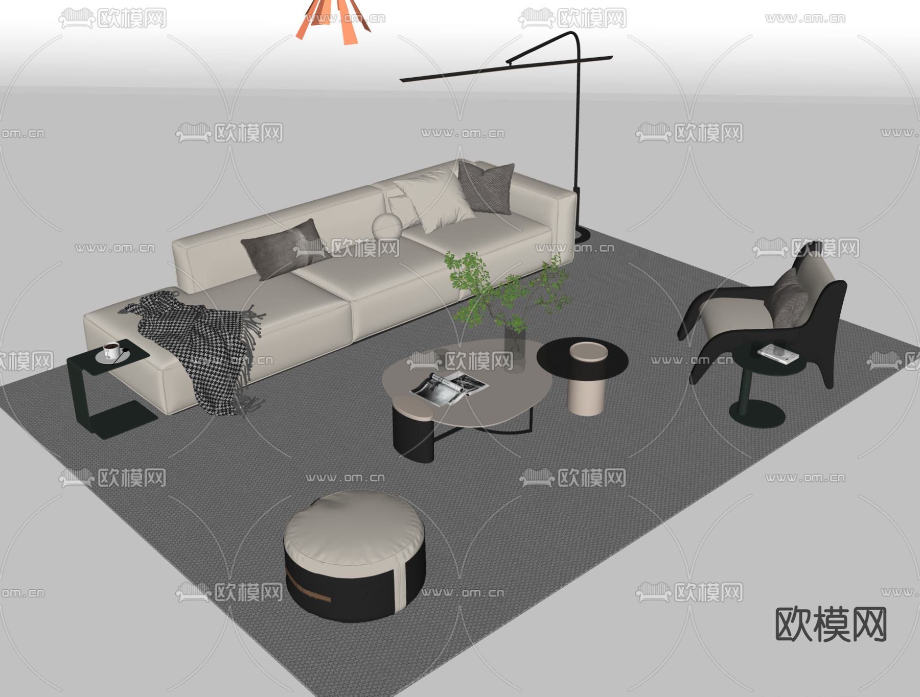 现代组合沙发su模型下载（渲染图1）