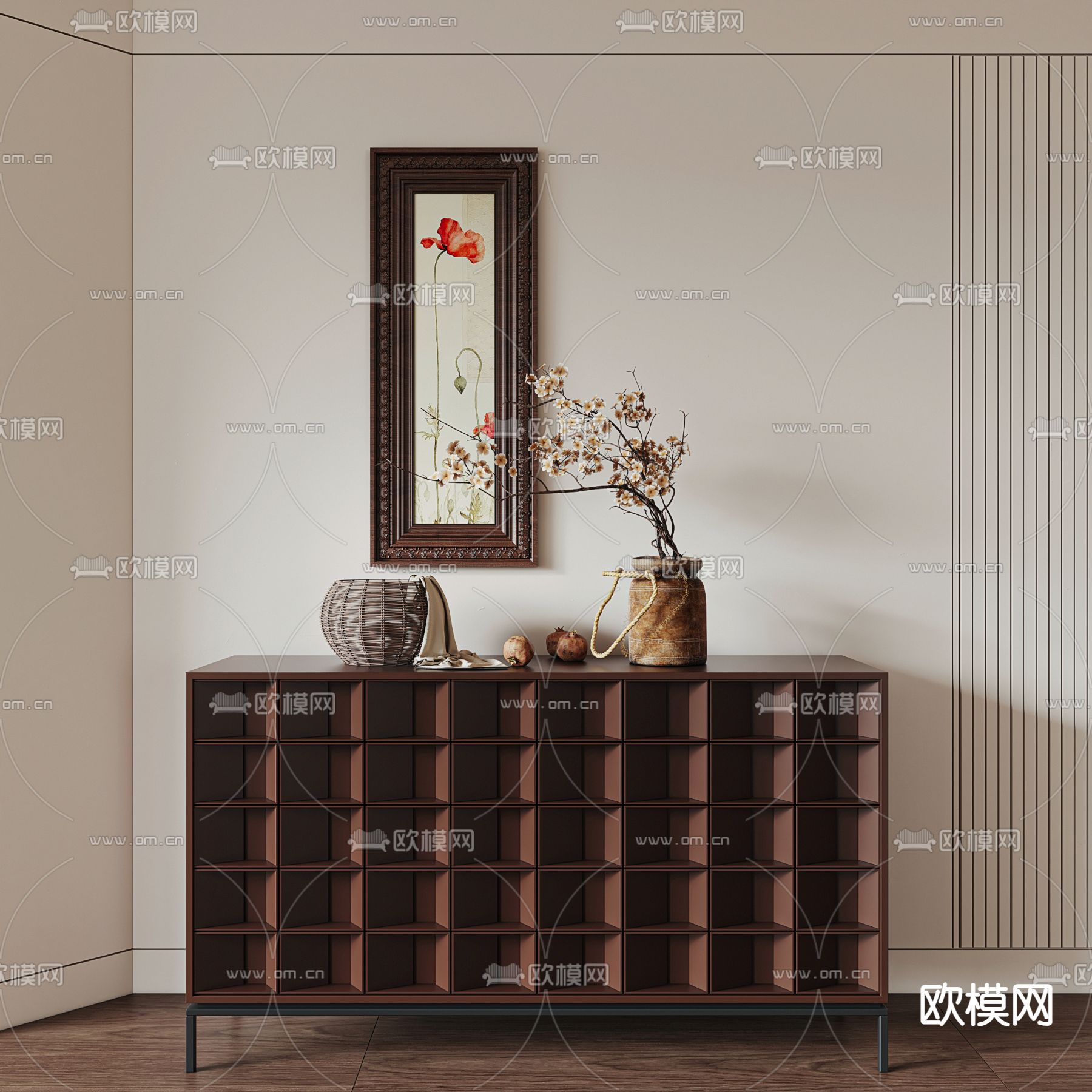 中古风端景柜 玄关柜 边柜3d模型下载