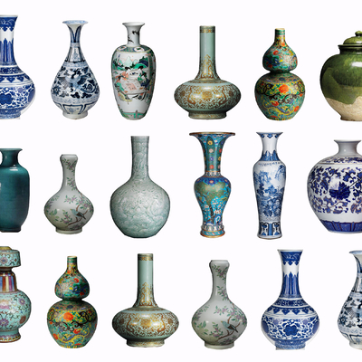  新中式陶瓷器皿 瓷器 花瓷su模型 