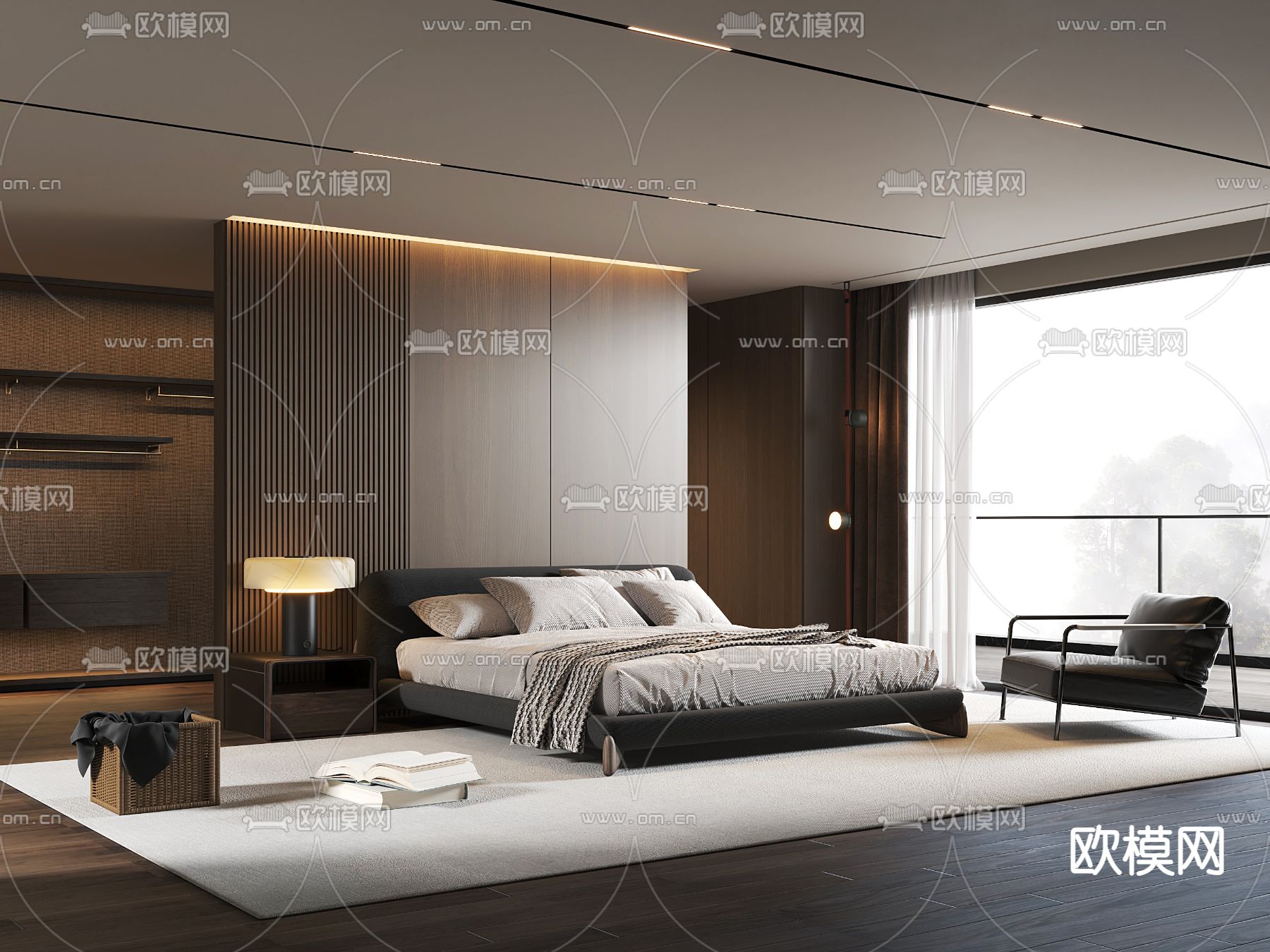 Minotti 现代双人床 卧室3d模型下载（渲染图1）