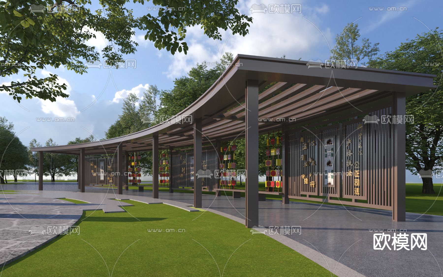 广场廊架 景观长廊3d模型下载