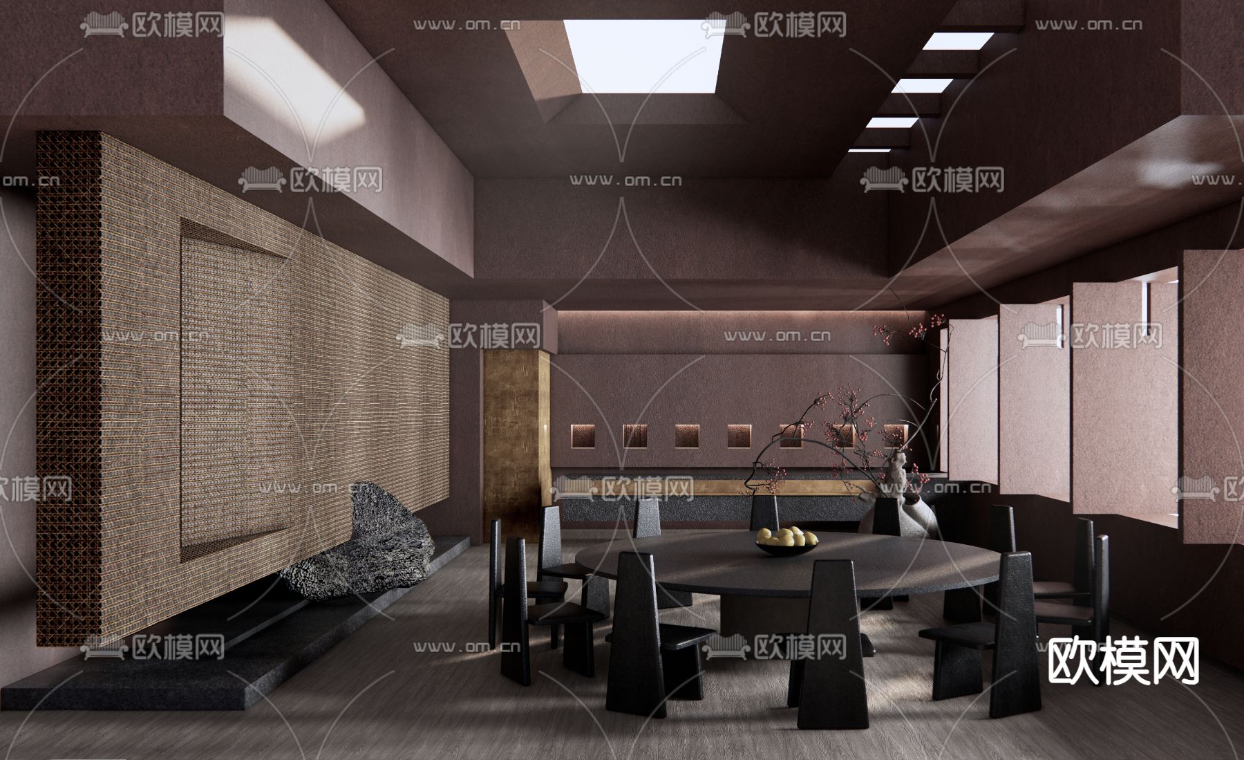 侘寂风餐厅包间su模型