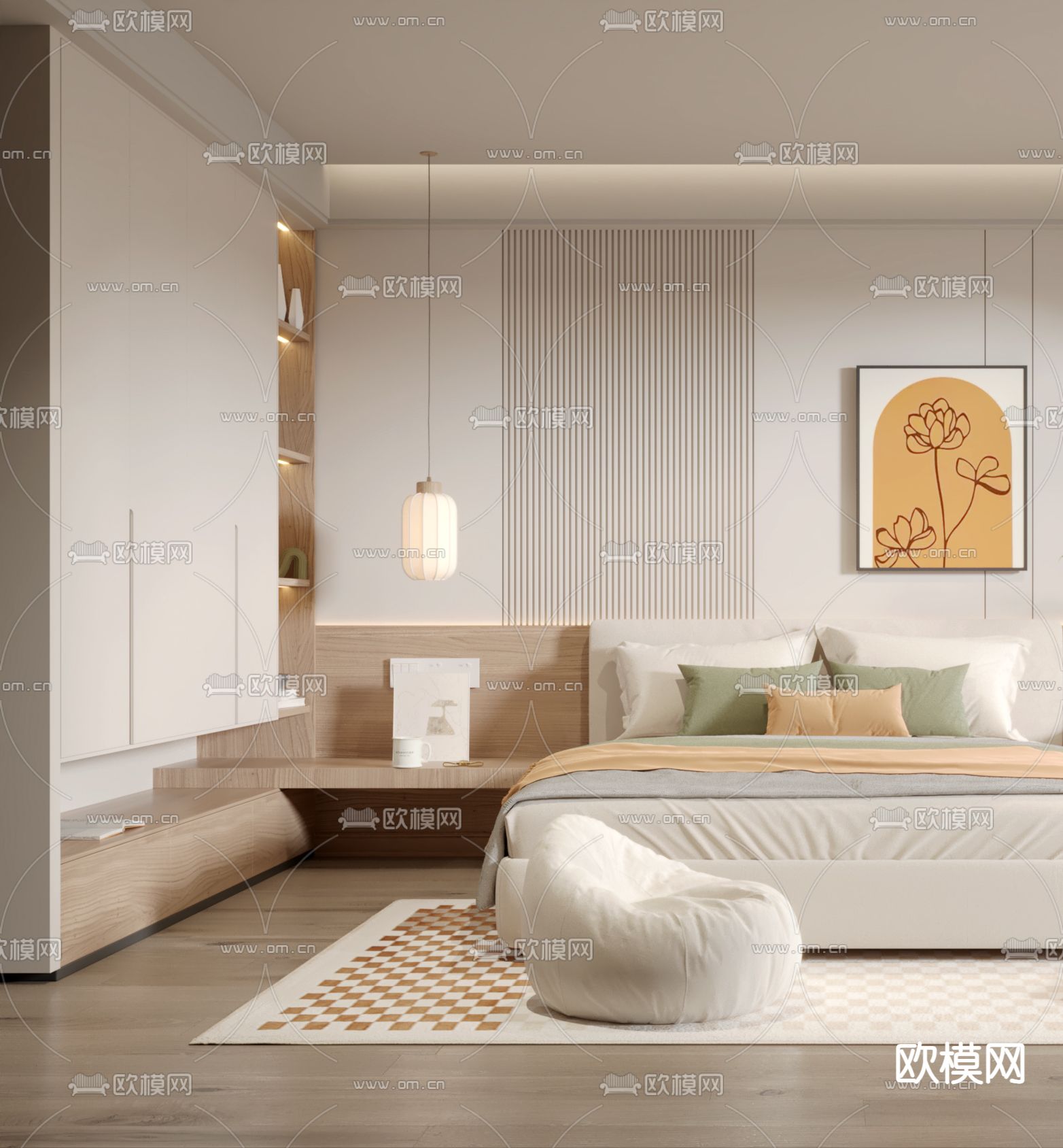 北欧卧室 主卧 主人房3d模型下载（渲染图2）