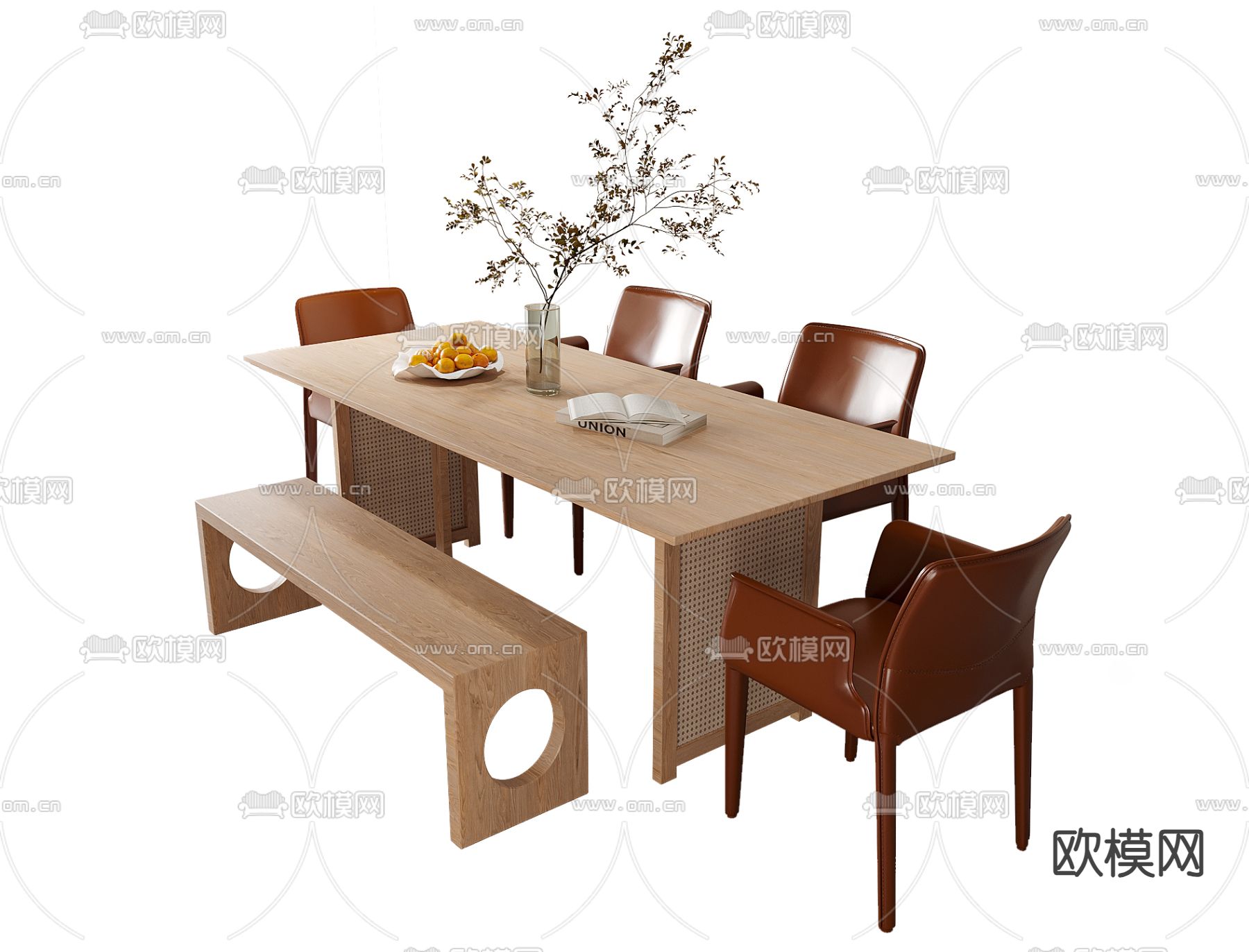 中古风餐桌椅 原木餐桌3d模型下载