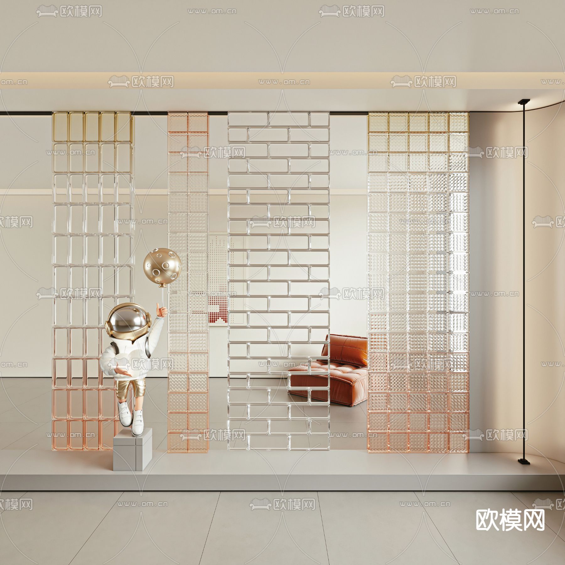 玻璃砖屏风 隔断3d模型下载