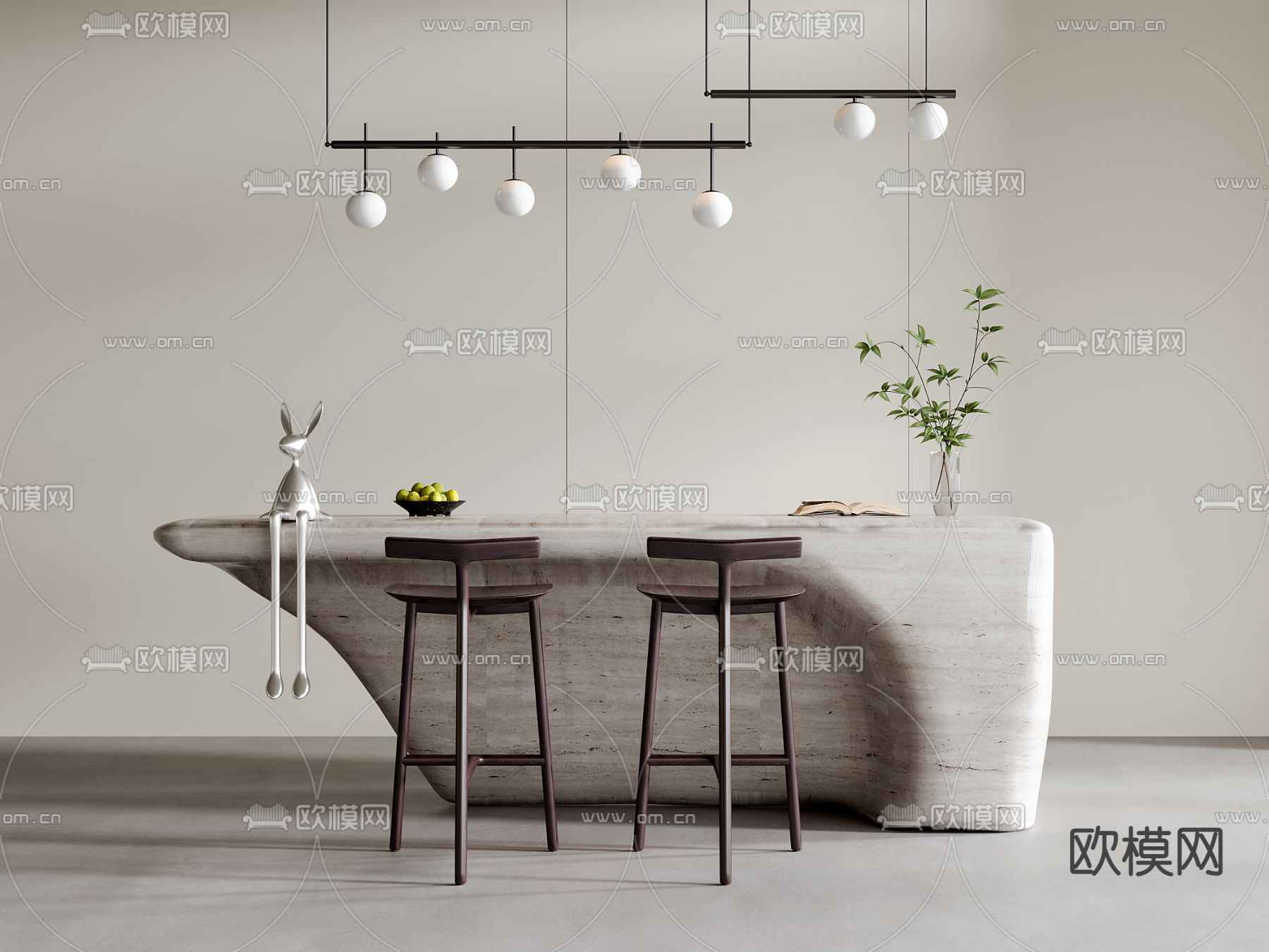 侘寂风吧台 吧椅3d模型下载