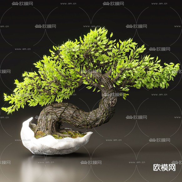 新中式盆栽 盆景 花盆3d模型下载(渲染图3)