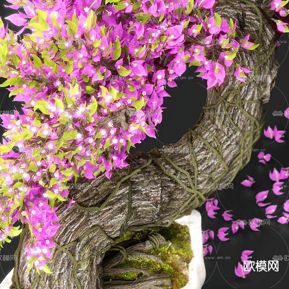 新中式盆栽 盆景 花盆3d模型下载(渲染图2)