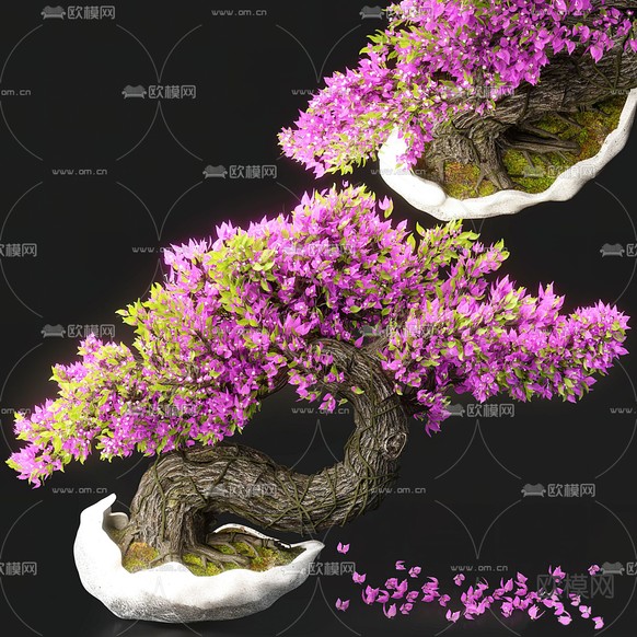 新中式盆栽 盆景 花盆3d模型下载(渲染图1)