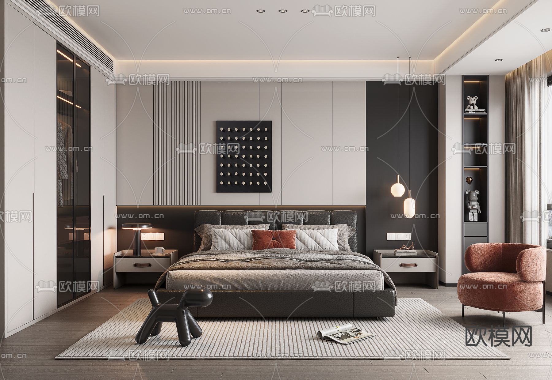 现代卧室 主人房3d模型下载