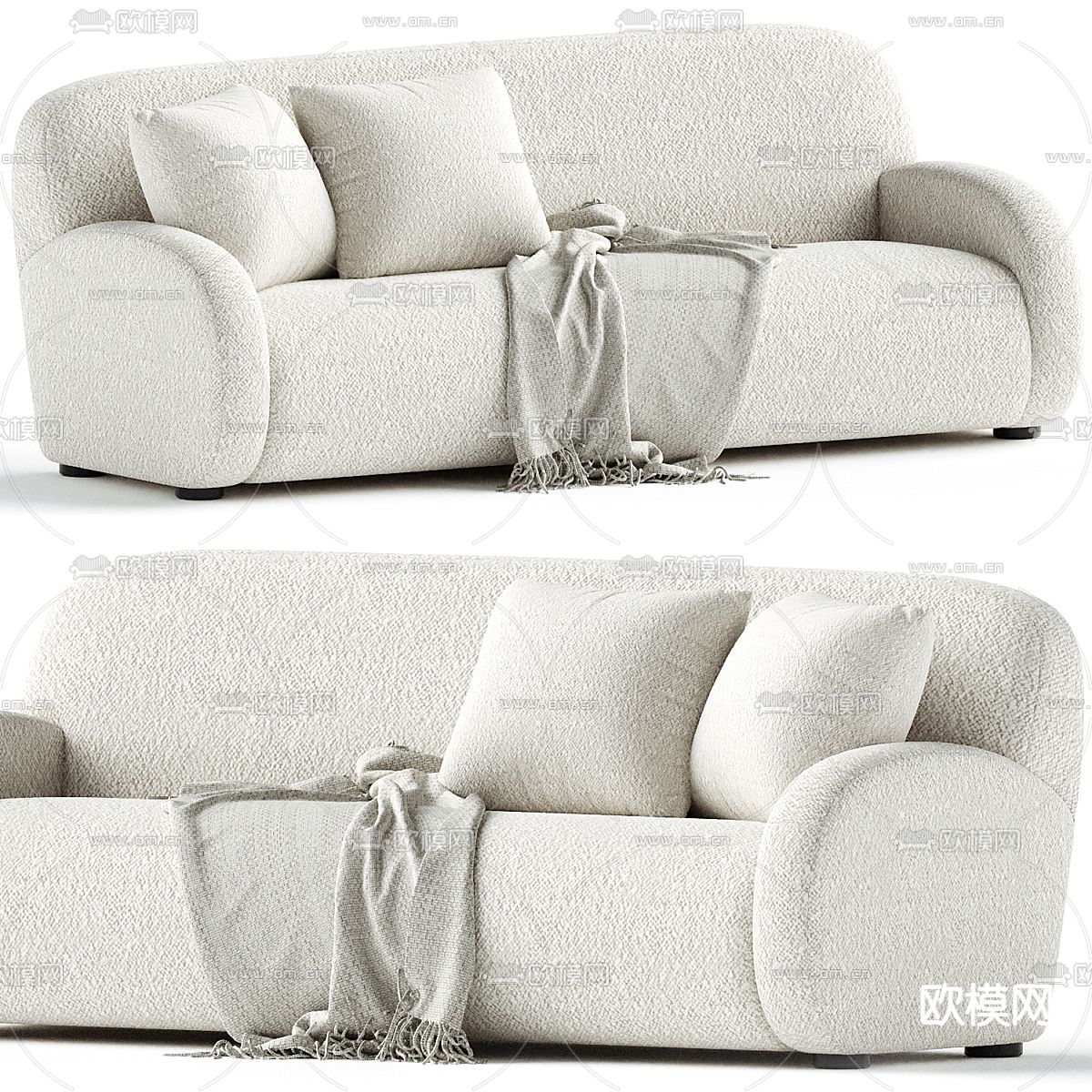 奶油风沙发 多人沙发3d模型下载